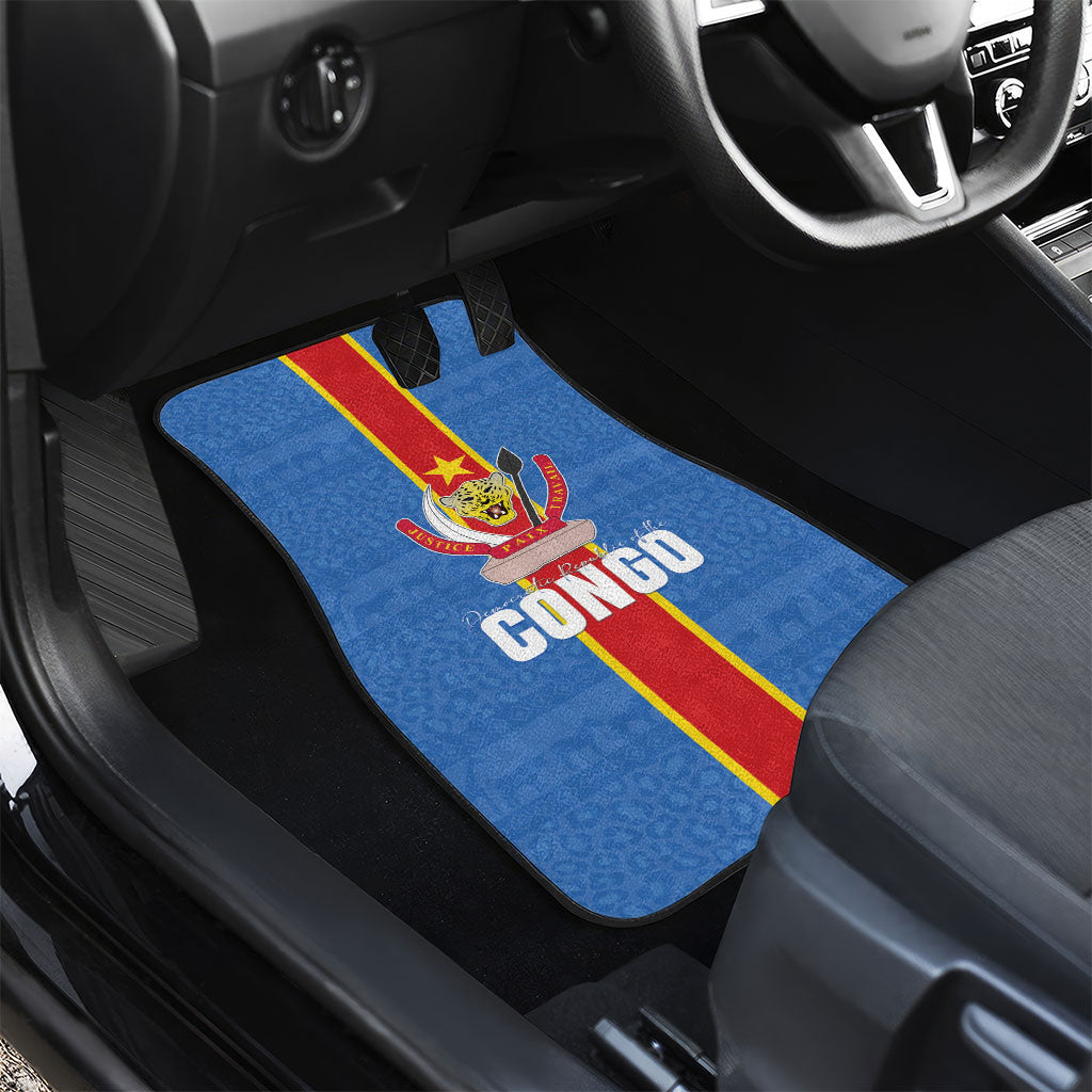 DR Congo Independence Day Car Mats Leopard Pattern With Coat Of Arms