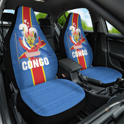DR Congo Independence Day Car Seat Cover Leopard Pattern With Coat Of Arms
