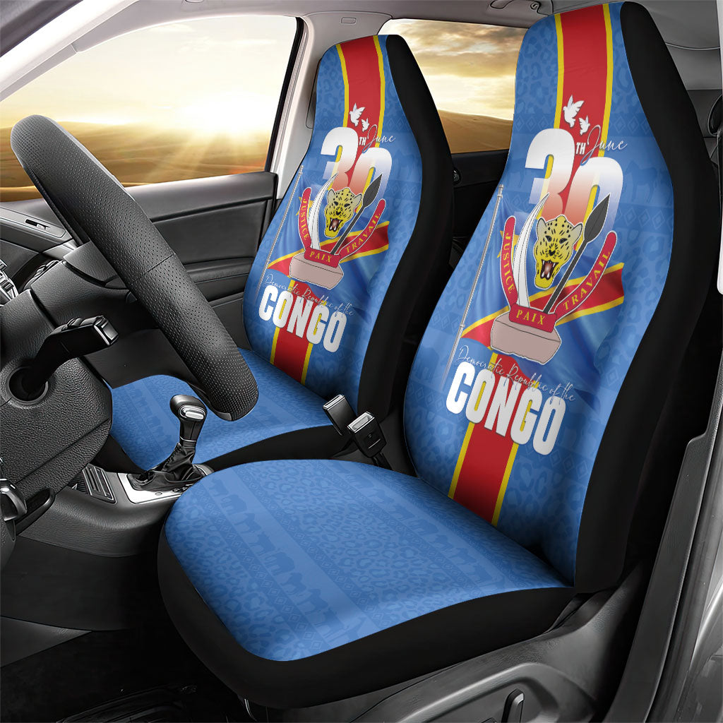 DR Congo Independence Day Car Seat Cover Leopard Pattern With Coat Of Arms