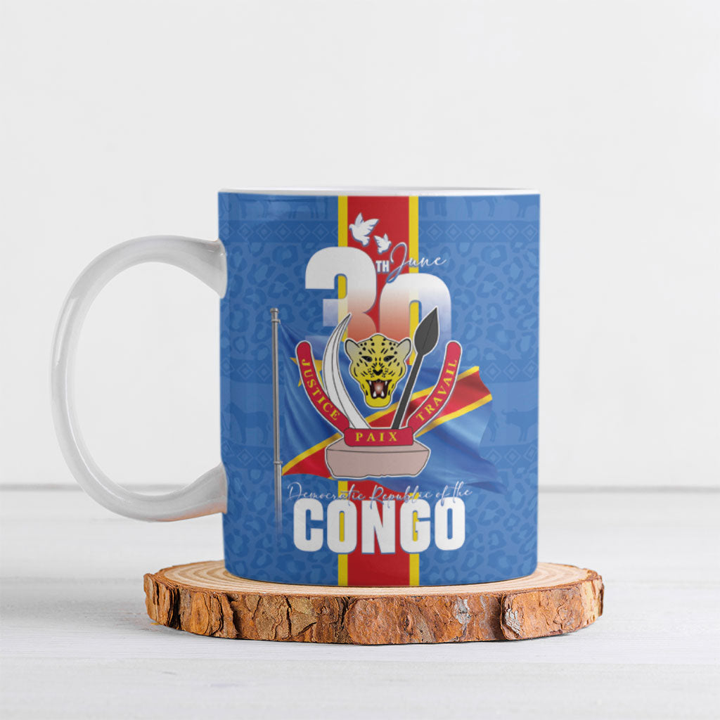 DR Congo Independence Day Ceramic Mug Leopard Pattern With Coat Of Arms