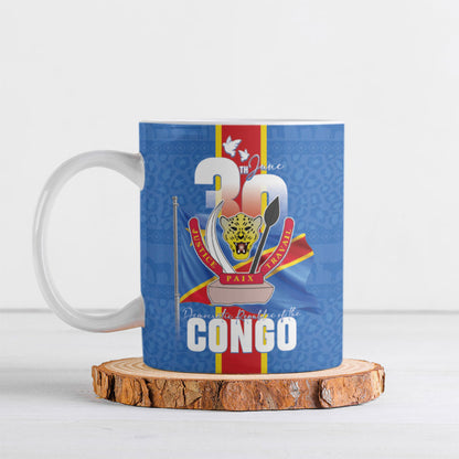 DR Congo Independence Day Ceramic Mug Leopard Pattern With Coat Of Arms
