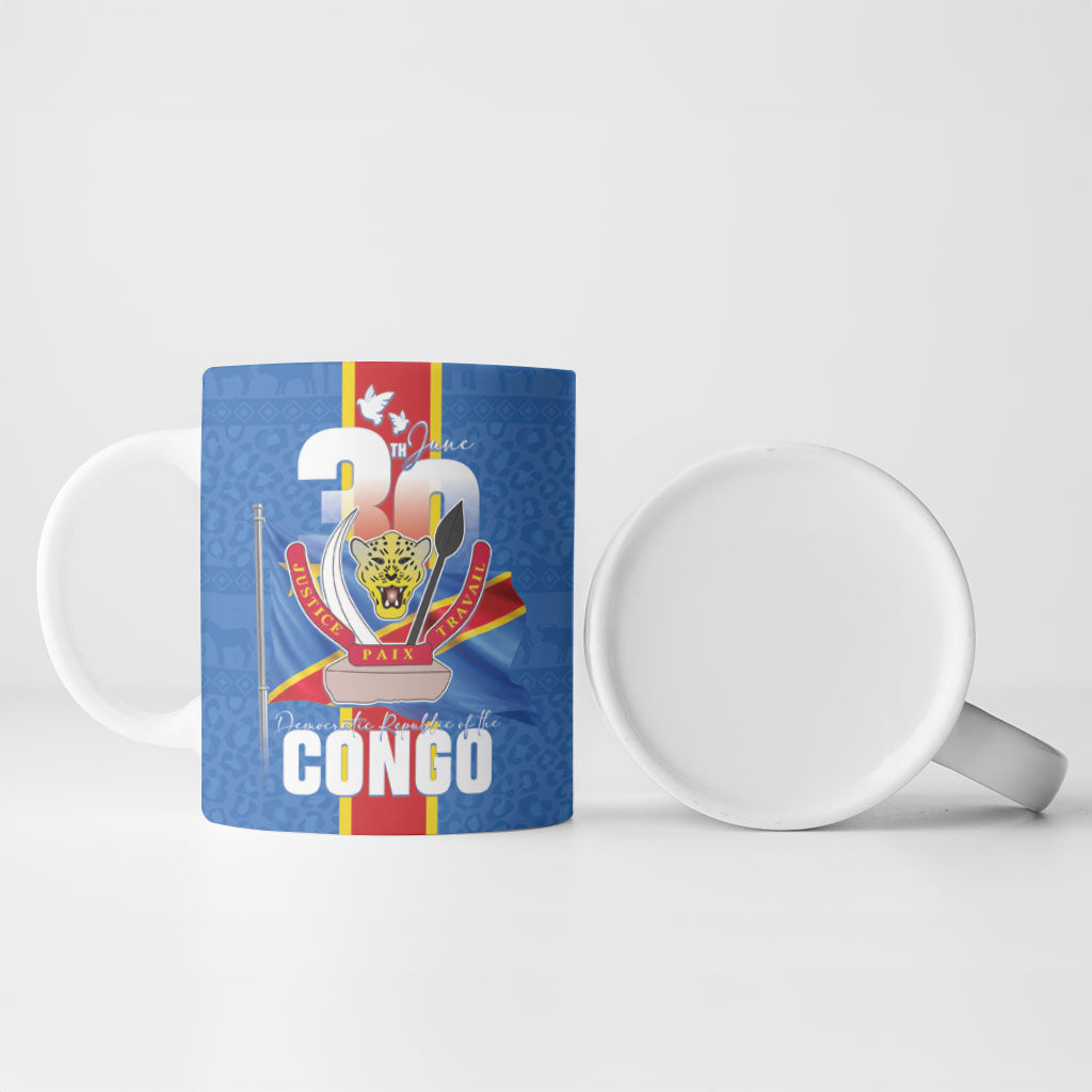 DR Congo Independence Day Ceramic Mug Leopard Pattern With Coat Of Arms