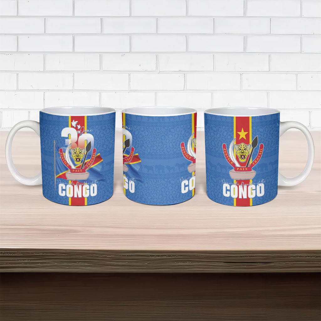 DR Congo Independence Day Ceramic Mug Leopard Pattern With Coat Of Arms