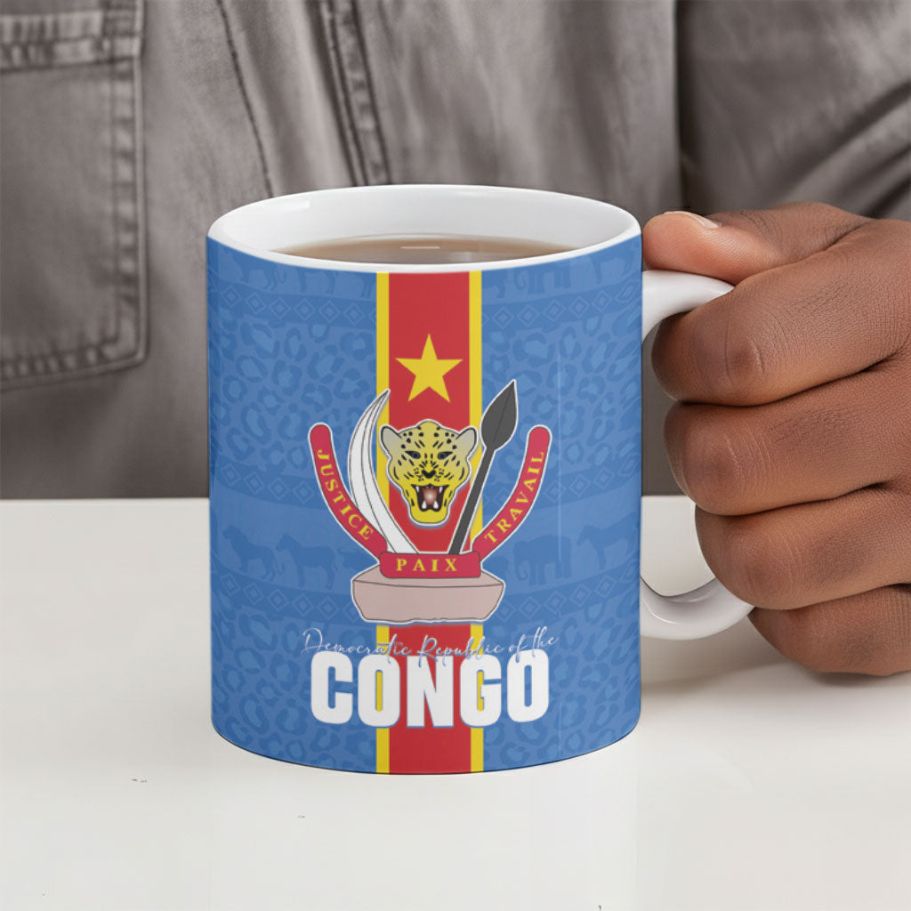 DR Congo Independence Day Ceramic Mug Leopard Pattern With Coat Of Arms