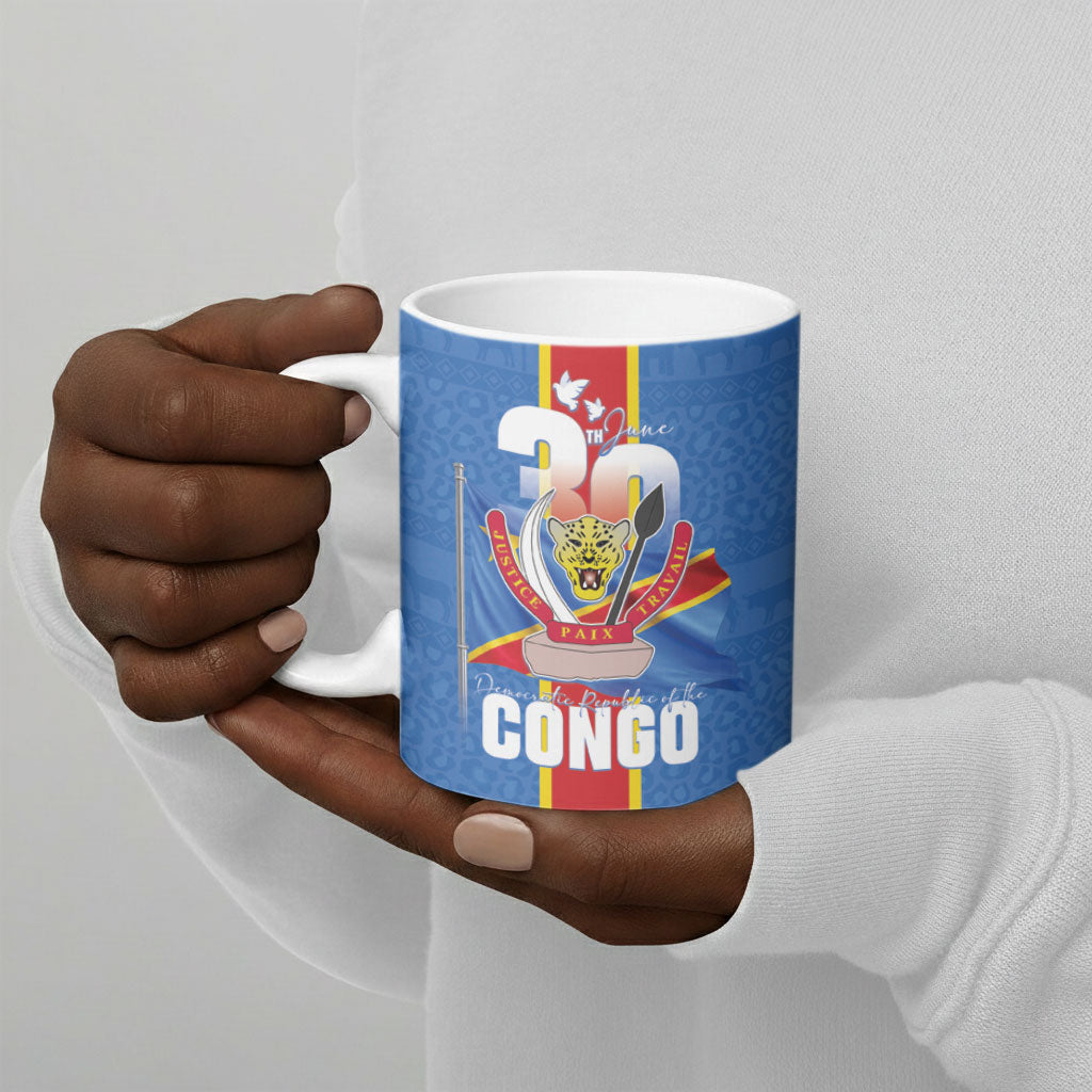 DR Congo Independence Day Ceramic Mug Leopard Pattern With Coat Of Arms