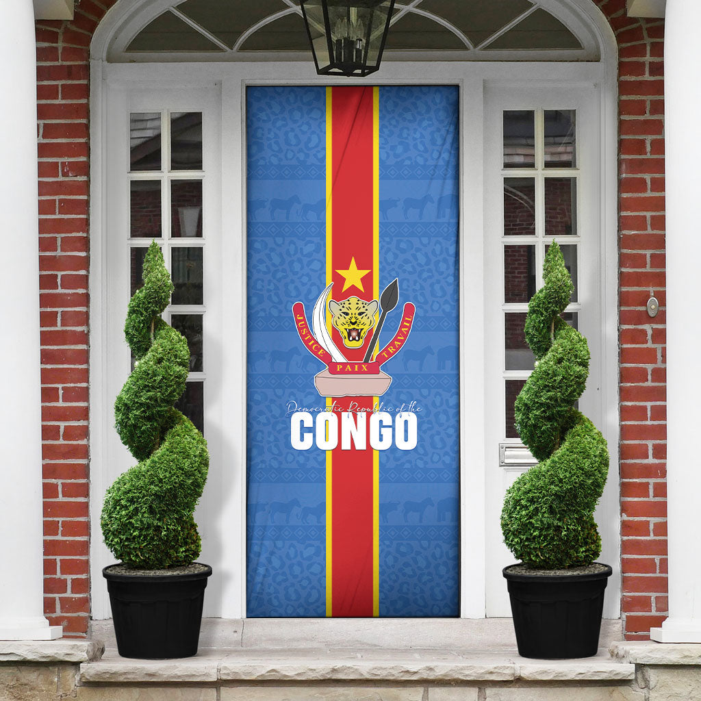 DR Congo Independence Day Door Cover Leopard Pattern With Coat Of Arms