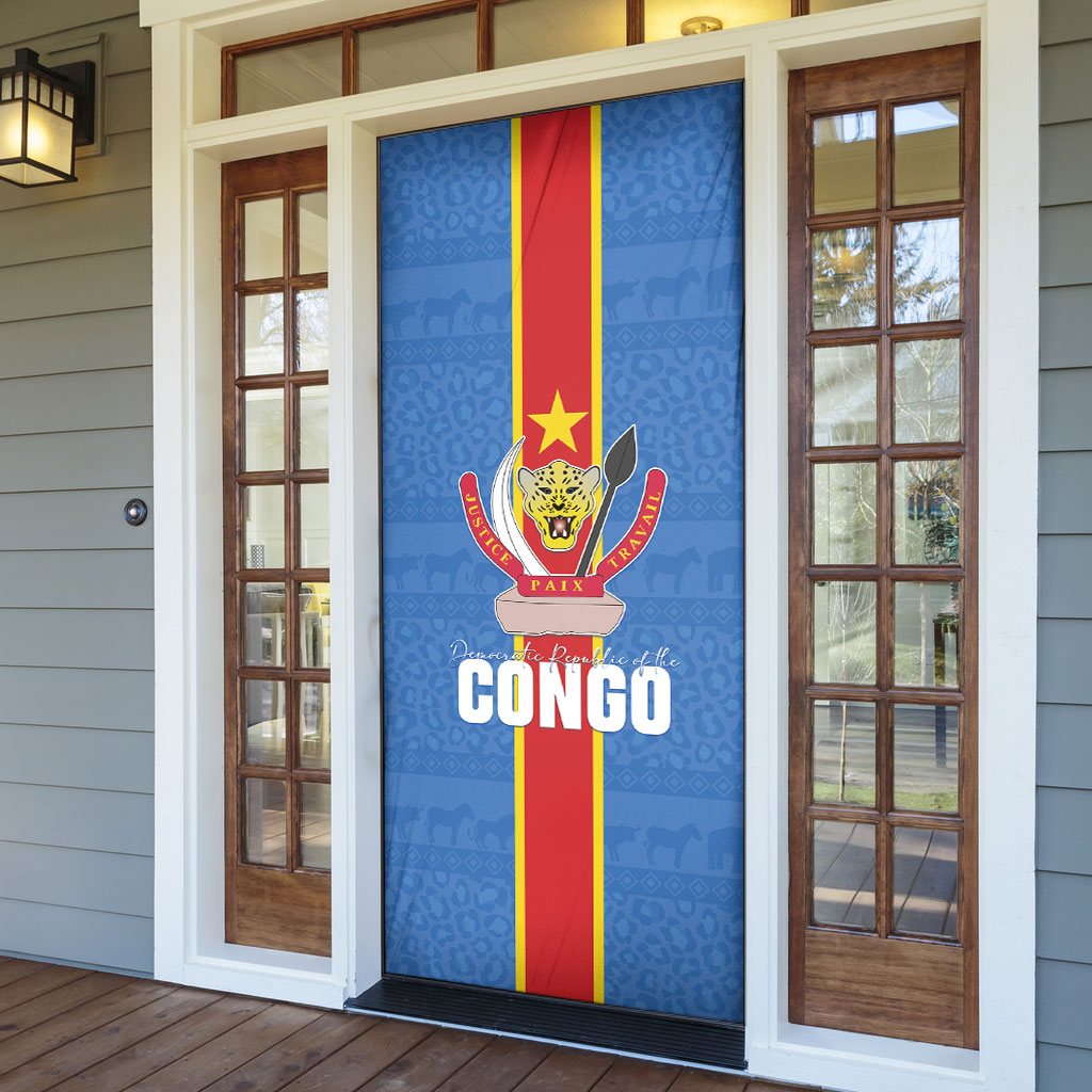 DR Congo Independence Day Door Cover Leopard Pattern With Coat Of Arms