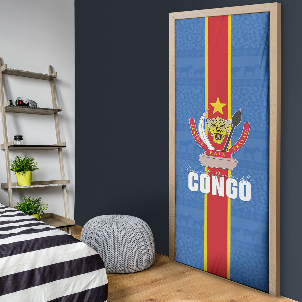 DR Congo Independence Day Door Cover Leopard Pattern With Coat Of Arms