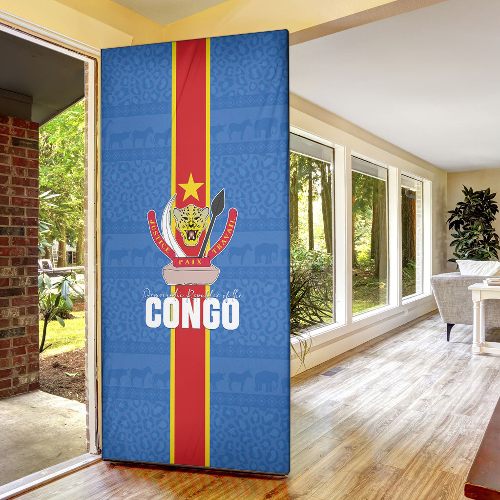 DR Congo Independence Day Door Cover Leopard Pattern With Coat Of Arms