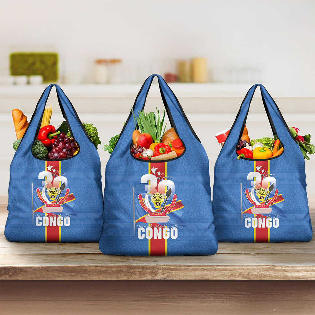 DR Congo Independence Day Grocery Bag Leopard Pattern With Coat Of Arms