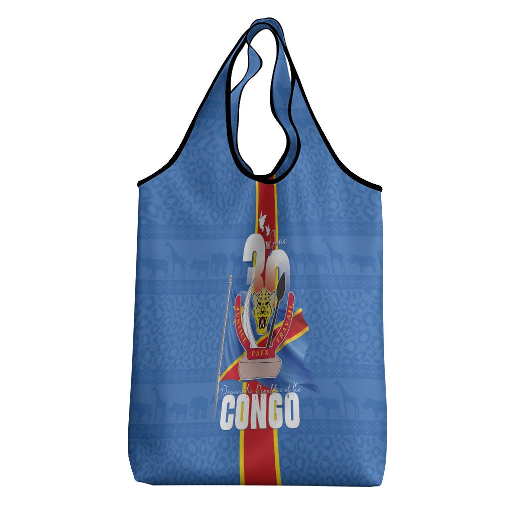 DR Congo Independence Day Grocery Bag Leopard Pattern With Coat Of Arms