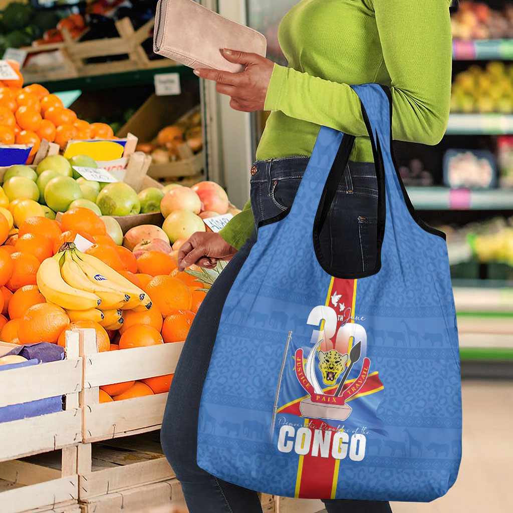 DR Congo Independence Day Grocery Bag Leopard Pattern With Coat Of Arms
