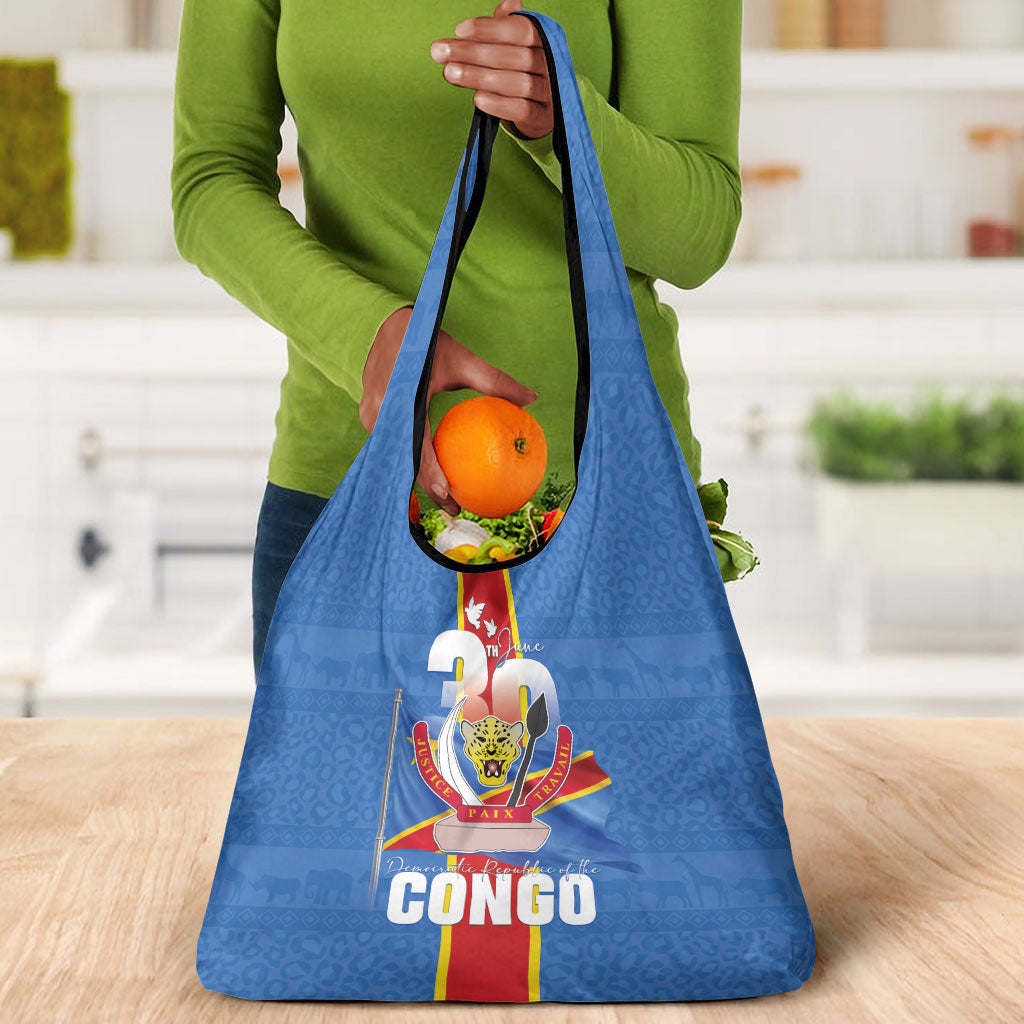 DR Congo Independence Day Grocery Bag Leopard Pattern With Coat Of Arms
