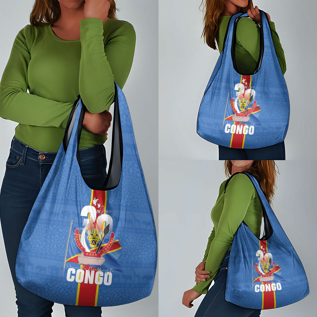 DR Congo Independence Day Grocery Bag Leopard Pattern With Coat Of Arms