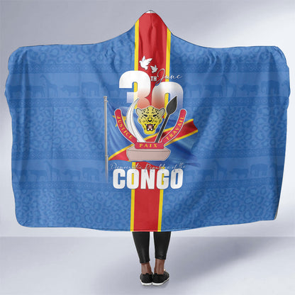 DR Congo Independence Day Hooded Blanket Leopard Pattern With Coat Of Arms