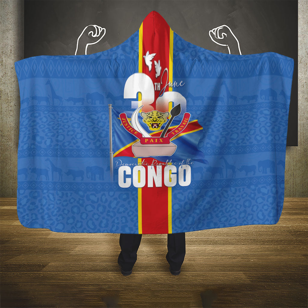 DR Congo Independence Day Hooded Blanket Leopard Pattern With Coat Of Arms