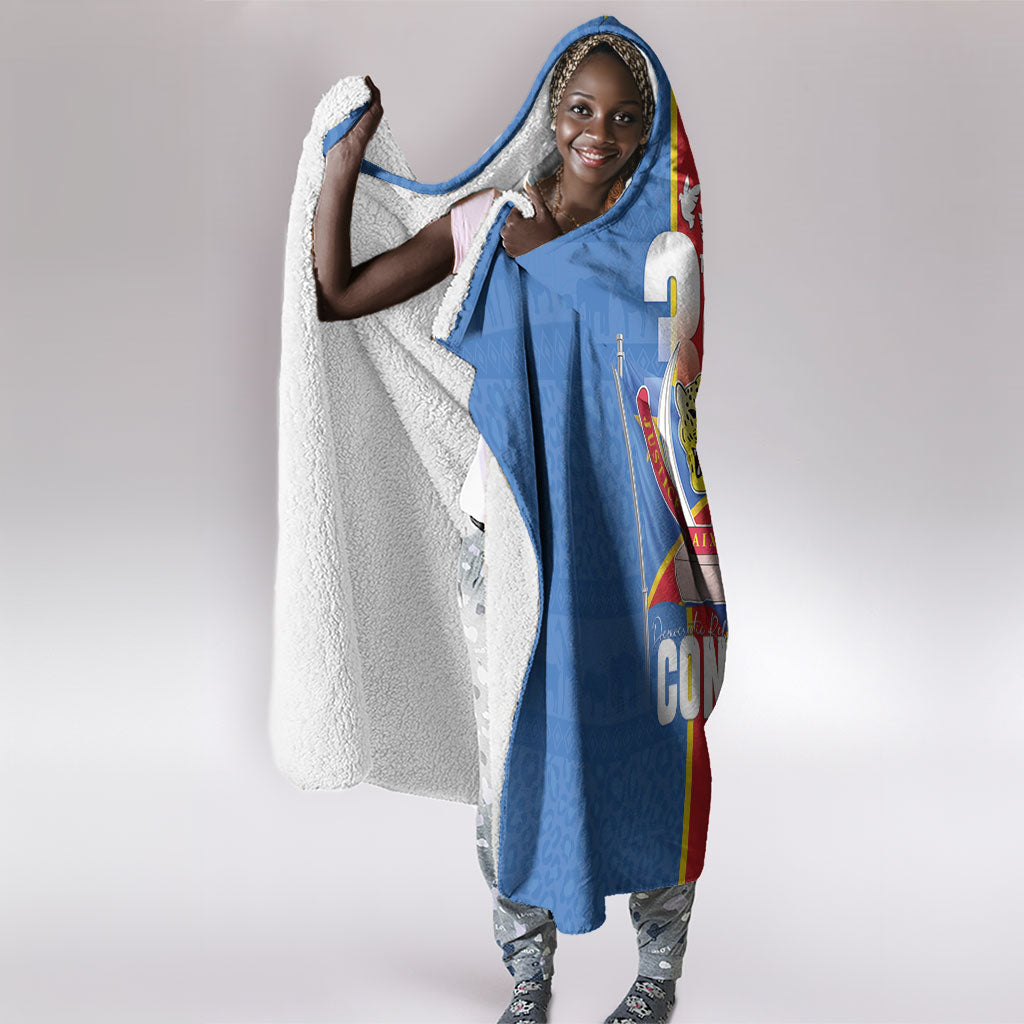 DR Congo Independence Day Hooded Blanket Leopard Pattern With Coat Of Arms