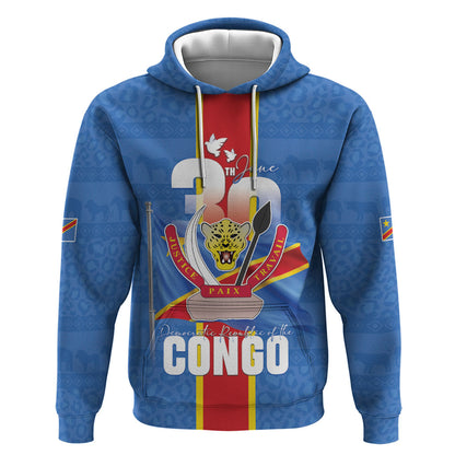 DR Congo Independence Day Hoodie Leopard Pattern With Coat Of Arms