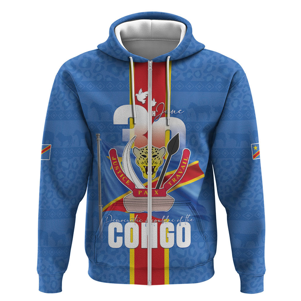 DR Congo Independence Day Hoodie Leopard Pattern With Coat Of Arms