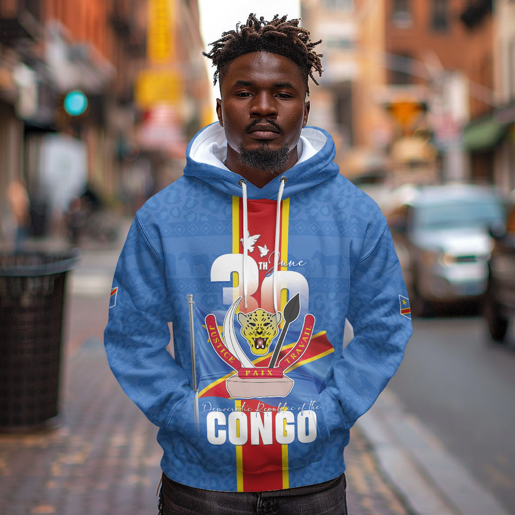 DR Congo Independence Day Hoodie Leopard Pattern With Coat Of Arms