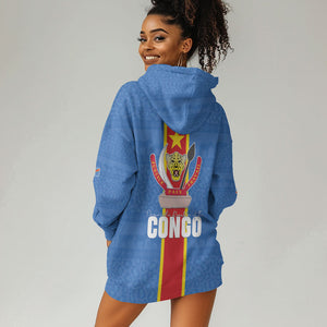 DR Congo Independence Day Hoodie Dress Leopard Pattern With Coat Of Arms