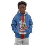 DR Congo Independence Day Kid Hoodie Leopard Pattern With Coat Of Arms