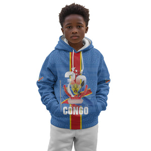 DR Congo Independence Day Kid Hoodie Leopard Pattern With Coat Of Arms