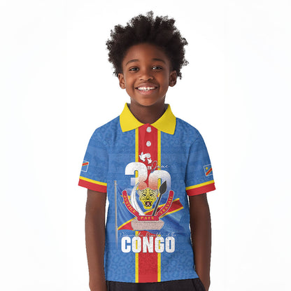 DR Congo Independence Day Kid Polo Shirt Leopard Pattern With Coat Of Arms