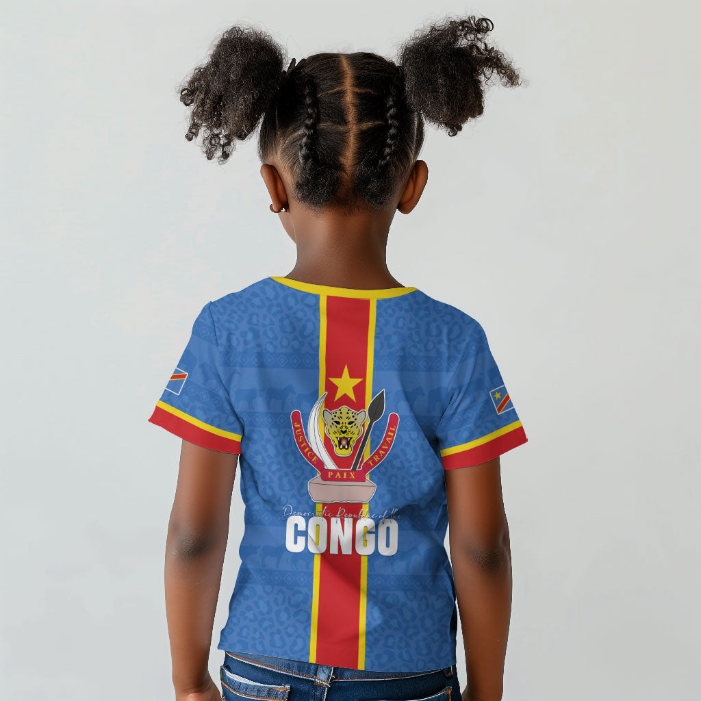 DR Congo Independence Day Kid T shirt Leopard Pattern With Coat Of Arms