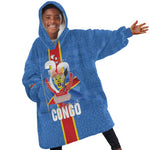 DR Congo Independence Day Kid Wearable Blanket Hoodie Leopard Pattern With Coat Of Arms