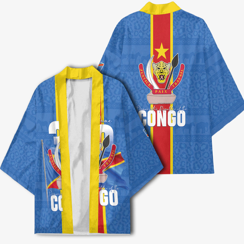DR Congo Independence Day Kimono Leopard Pattern With Coat Of Arms