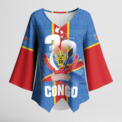 DR Congo Independence Day Kimono Sleeve Blouse Leopard Pattern With Coat Of Arms