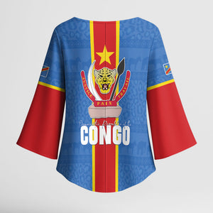 DR Congo Independence Day Kimono Sleeve Blouse Leopard Pattern With Coat Of Arms