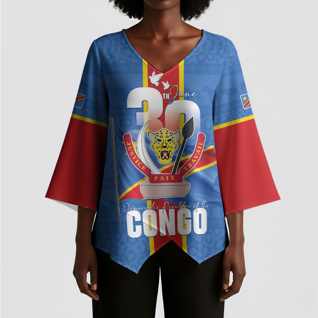 DR Congo Independence Day Kimono Sleeve Blouse Leopard Pattern With Coat Of Arms