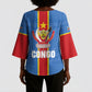 DR Congo Independence Day Kimono Sleeve Blouse Leopard Pattern With Coat Of Arms