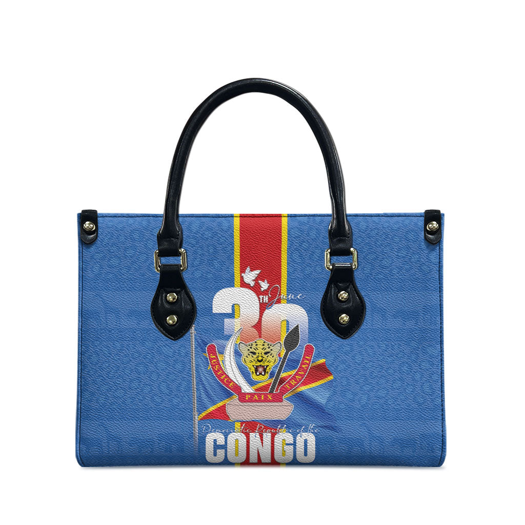 DR Congo Independence Day Leather Bag Leopard Pattern With Coat Of Arms
