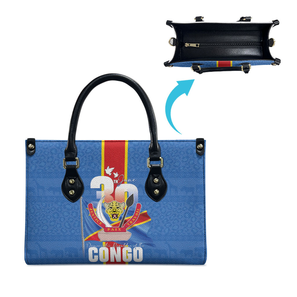 DR Congo Independence Day Leather Bag Leopard Pattern With Coat Of Arms