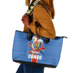 DR Congo Independence Day Leather Tote Bag Leopard Pattern With Coat Of Arms