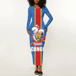 DR Congo Independence Day Long Sleeve Bodycon Dress Leopard Pattern With Coat Of Arms