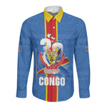 DR Congo Independence Day Long Sleeve Button Shirt Leopard Pattern With Coat Of Arms