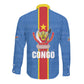 DR Congo Independence Day Long Sleeve Button Shirt Leopard Pattern With Coat Of Arms