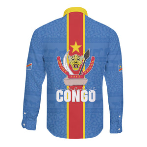 DR Congo Independence Day Long Sleeve Button Shirt Leopard Pattern With Coat Of Arms