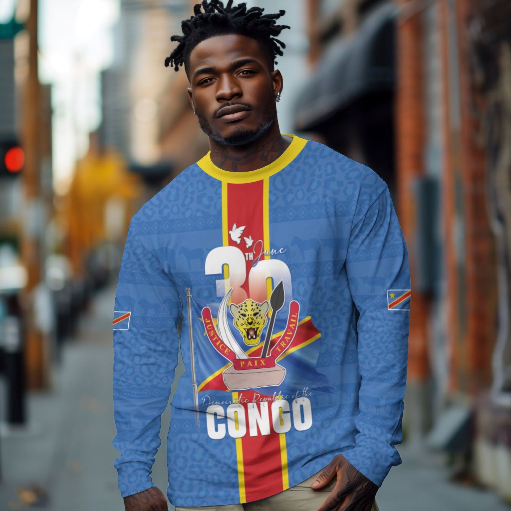 DR Congo Independence Day Long Sleeve Shirt Leopard Pattern With Coat Of Arms