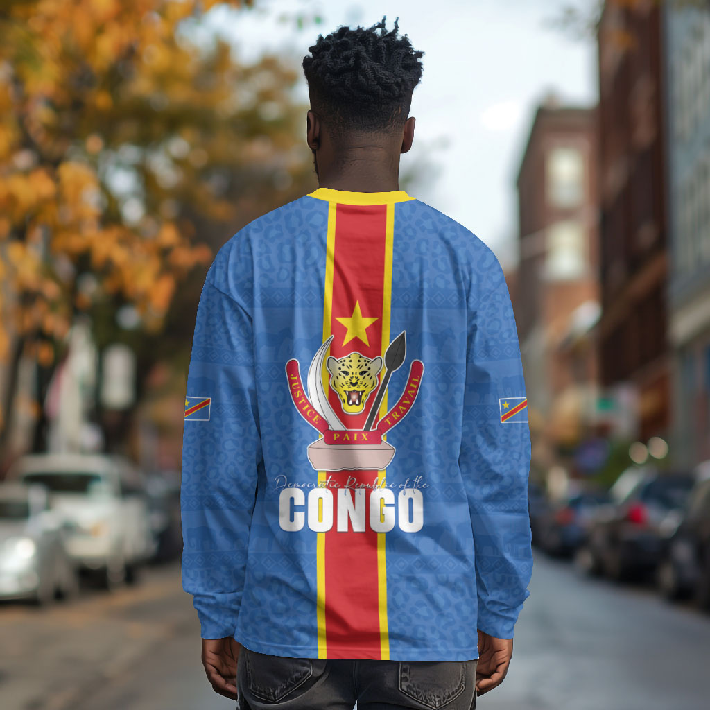 DR Congo Independence Day Long Sleeve Shirt Leopard Pattern With Coat Of Arms