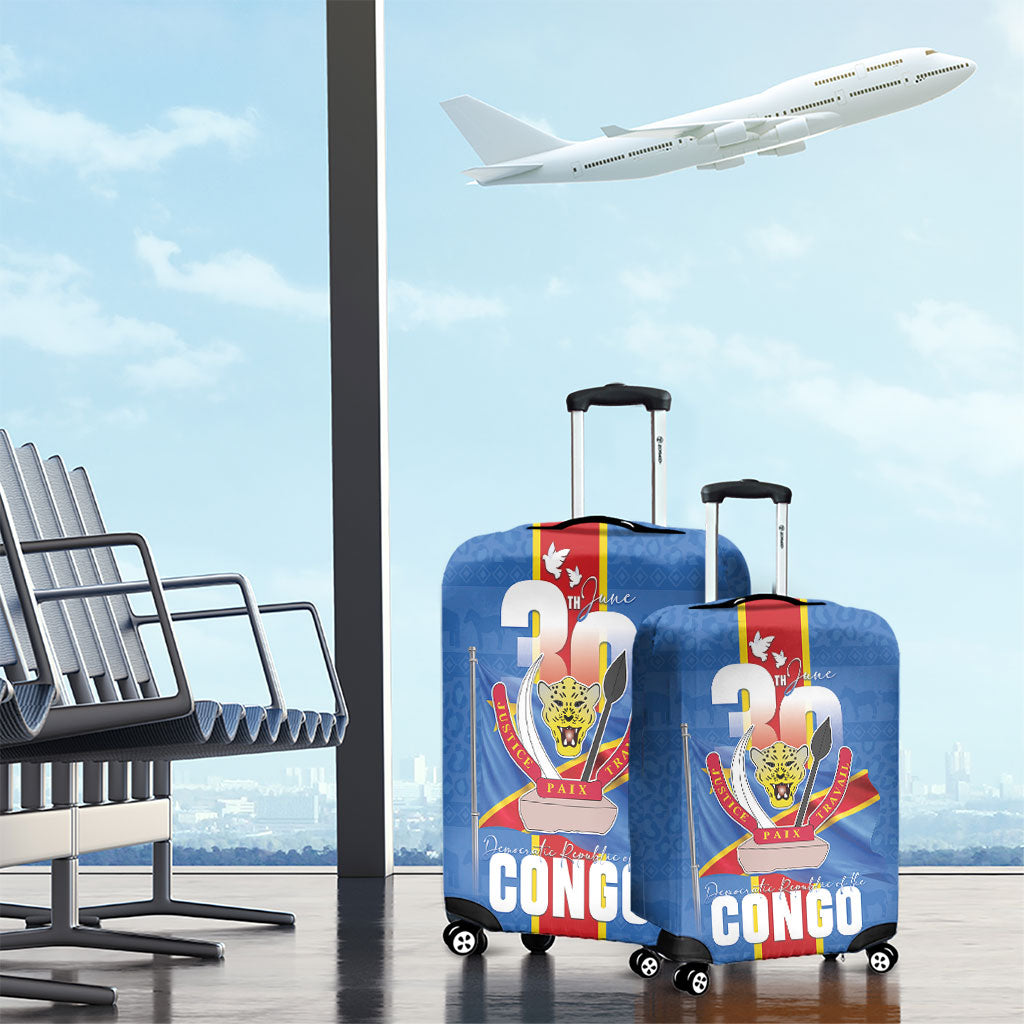DR Congo Independence Day Luggage Cover Leopard Pattern With Coat Of Arms