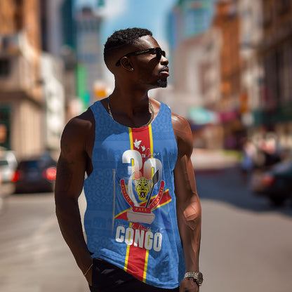 DR Congo Independence Day Men Tank Top Leopard Pattern With Coat Of Arms