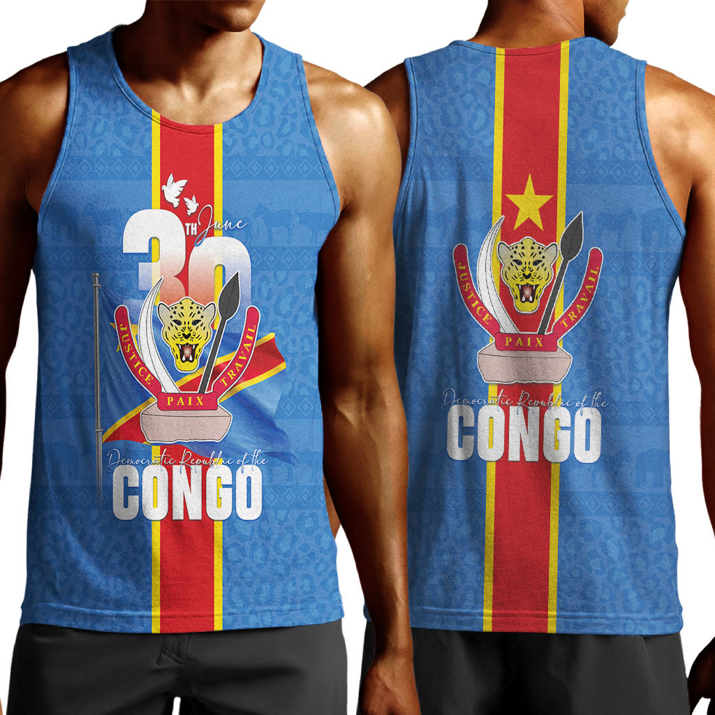 DR Congo Independence Day Men Tank Top Leopard Pattern With Coat Of Arms