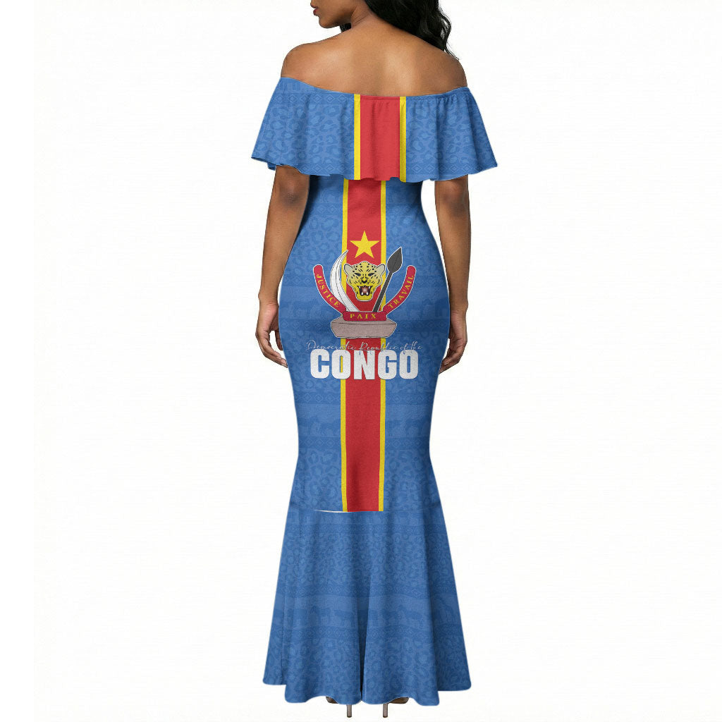 DR Congo Independence Day Mermaid Dress Leopard Pattern With Coat Of Arms