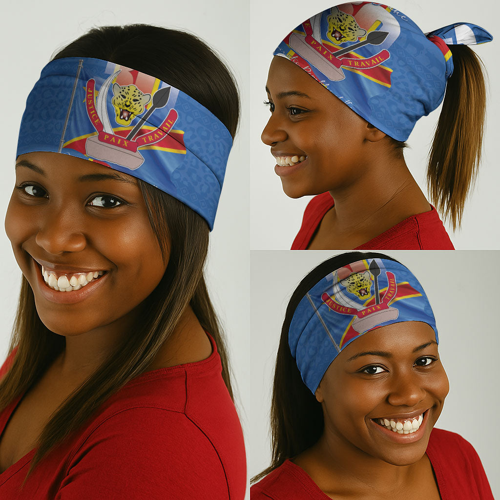 DR Congo Independence Day Neck Gaiter Leopard Pattern With Coat Of Arms