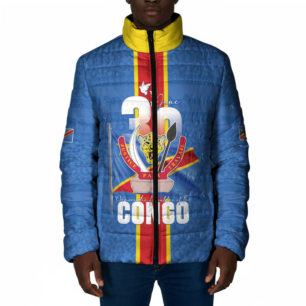 DR Congo Independence Day Padded Jacket Leopard Pattern With Coat Of Arms